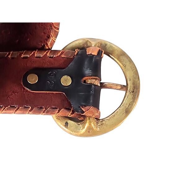 HTC Hollywood Trading Co Twisted Edge Stitch Leather Belt Brass Motorcycle -32 - Picture 8 of 11
